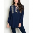 JED Women's Long Sleeve Embroidered Relax Fit Tunic