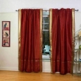 Rust Rod Pocket Sheer Sari Curtain / Drape / Panel - Pair