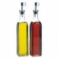 Palais Glassware Oil & Vinegar 16 Oz Clear Glass Dispenser Cruet Bottle, with Silver and Black Spout Set of 2.
