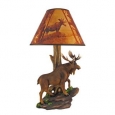 North American Bull Moose Table Lamp w/ Shade - Multicolored