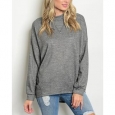 JED Women's Mock Neck Relax Fit Grey Knit Sweater Top