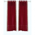 Maroon Hand Crafted Grommet Top Sheer Sari Curtain Panel -Piece