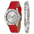 Valletta Women's 'Crystal' Stainless Steel Synthetic Leather Strap Quartz Watch
