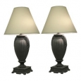 Set of 2 Deep Bronze Finish Urn Style Table Lamps 30 Inches Tall