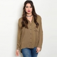 Shop The Trends Women's Brown Rayon 3/4 Sleeve Button-down Collar                          Shirt