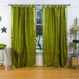 Olive Green Tab Top Sheer Sari Curtain / Drape / Panel - Pair
