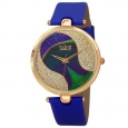 Burgi Women's Crystal Peacock Feather Leather Strap Watch