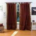 Brown Tab Top Sheer Sari Curtain / Drape / Panel - Pair