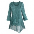 Women's Tunic Top - Lacey Layers Of Teal Asymmetrical Cotton Blouse