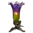 Hand Blown Mercury Glass Lily Lamp with Hummingbird Base