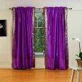 Purple Rod Pocket Sheer Sari Curtain / Drape / Panel - Pair