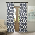 Exclusive Fabrics Ikat Blue Printed Cotton Curtain Panel