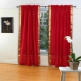 Fire Brick Rod Pocket Sheer Sari Curtain / Drape / Panel - Pair