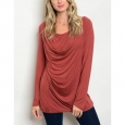 JED Women's Drapey Soft Knit Stretchy Long Sleeve Top