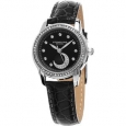 Stuhrling Original Women's Luna Quartz Crystal Black Leather Strap Watch
