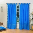 Blue Tab Top Sheer Sari Curtain / Drape / Panel - Pair