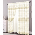 Alexis Embroidered Panel With Attached Valance and Backing, Beige-Gold, 54x84+18 Inches