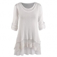 Women's Tunic Top - Roll Tab Sleeve Blouse and Gauzy White Tank Set