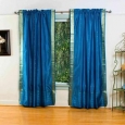 Turquoise 84-inch Rod Pocket Sheer Sari Curtain Panel (India)-Pair - 43 x 84 inches (109 x 213 cms)