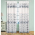 Josephine Embroidery Rod Pocket Panel with Attached Valence and Backing, White-Skyblue, 55x90 Inches