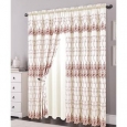 Alexis Embroidered Panel With Attached Valance and Backing, Beige-Burgundy, 54x84+18 Inches