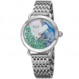 Burgi Women's Colorful Peacock Design Silver-Tone Stainless Steel Bracelet Watch
