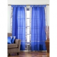 Enchanting Blue Tab Top Sheer Sari Curtain / Drape / Panel - Pair