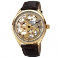 Akribos XXIV Men's Mechanical Skeletal Roman Numeral Markers Leather Gold-Tone Strap Watch