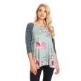 Women's Striped Sleeve Floral Tunic