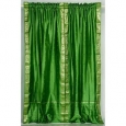 Forest Green Rod Pocket Sheer Sari Curtain / Drape / Panel - Pair