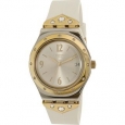 Swatch Women's Mezzanotte YLS451 Gold/Silver Rubber Swiss Quartz Dress Watch