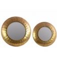Convex Wall Mirror with Dimpled Design Frame Set of Two - Gold