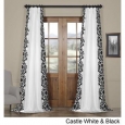 Exclusive Fabrics Castle White & Black Flocked Faux Silk Curtain