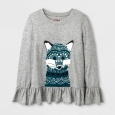 Girls' Long Sleeve Fox Graphic T-Shirt - Cat & Jack Heather Gray M