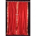 Fire Brick Tie Top Sheer Sari Curtain / Drape / Panel - Pair