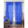 Enchanting Blue Rod Pocket Sheer Sari Curtain / Drape / Panel - Pair