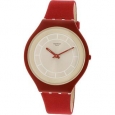 Swatch Skinhot SVUR100 Red Leather Swiss Quartz Fashion Watch