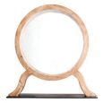 Round Wood Table Mirror on Stand - Brown/Black