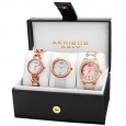 Akribos XXIV Women's Quartz Diamonds Rose-Tone Bracelet/Strap Watches Set - Pink