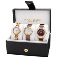 Akribos XXIV Women's Quartz Diamonds Bracelet/Gold-Tone Strap Watches Set - Gold