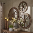 Moravia Round Reclaimed Wood Wagon Wheel Wall Mirror by iNSPIRE Q Artisan
