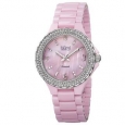 Burgi Women's Diamond Ceramic Mother of Pearl Quartz Pink Watch
