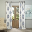 Exclusive Fabrics Kerala Blue Printed Cotton Twill Curtain Panel
