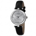 Burgi Women's Quartz Diamond Markers Etched Flower Dial Leather Silver-Tone Strap Watch