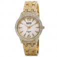 Burgi Women's Diamond Markers Mother of Pearl Quartz Gold-Tone Bracelet Watch