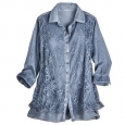 Women's Lavish Lace Layered Button Down Blouse - Cotton