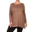 MOA Collection Women's Plus Size Solid Lace-up Neck Tunic