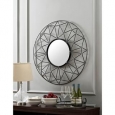 36-inch Round Geometric Frame Mirror with Gold Accents - Black/Gold