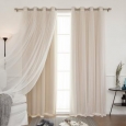 Aurora Home Mix and Match Blackout and Tulle Lace Sheer Silver Grommet 4-piece Curtain Panels