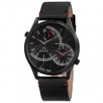 August Steiner Men's Quartz Dual-Time Leather Black Strap Watch